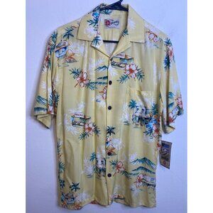 New Hilo Hattie The Hawaiian Original Men Shirt Short Sleeve Button Up Yellow S